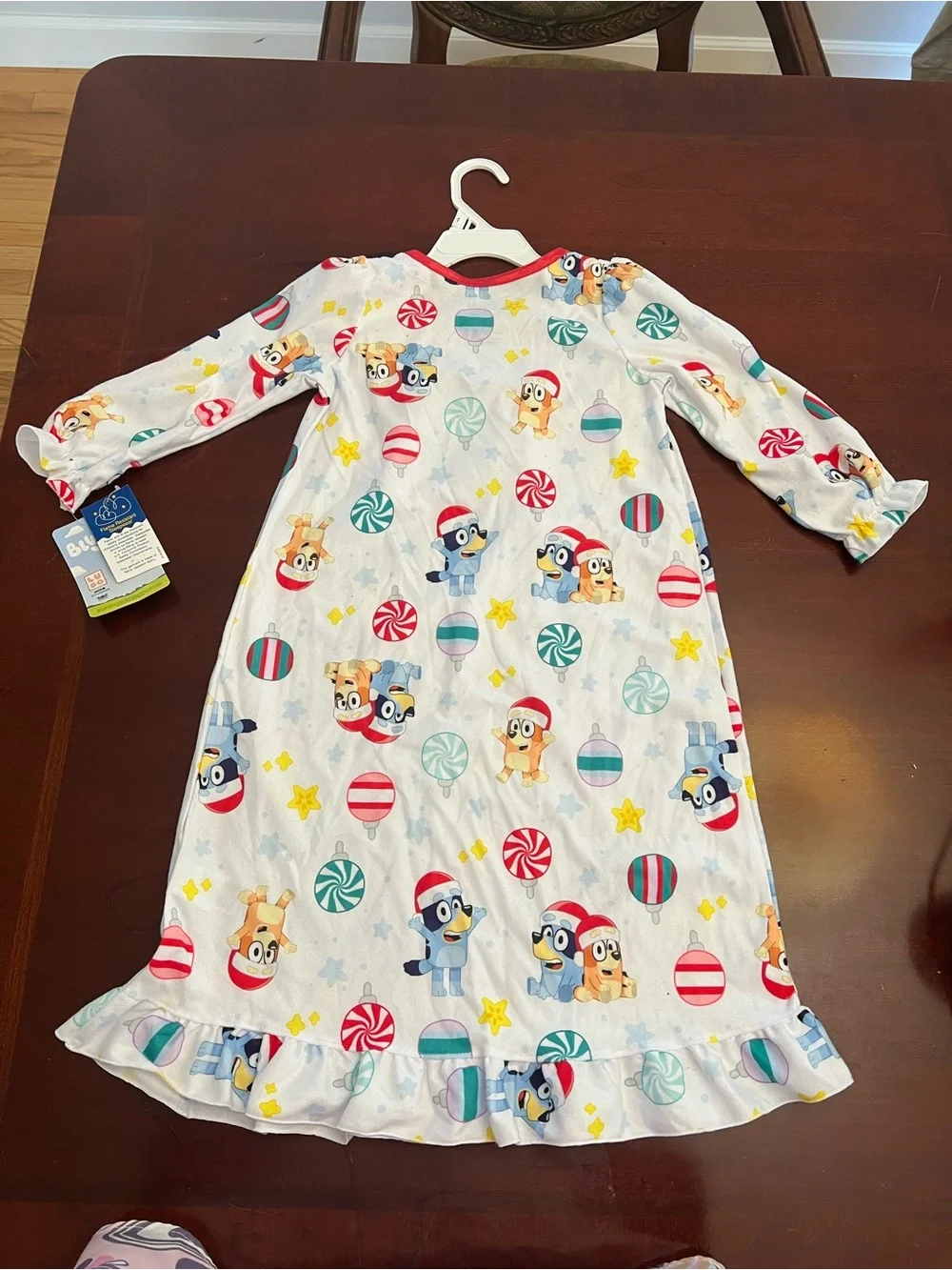 Girls' Bluey Print Long Nightgown - White with Red Trim (Size 4T)